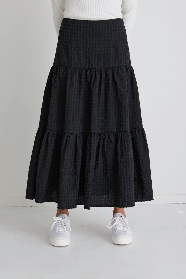 Blazing Charcoal Gingham TieredMidi Skirt 4 Blazing Charcoal Gingham TieredMidi Skirt - Image 2