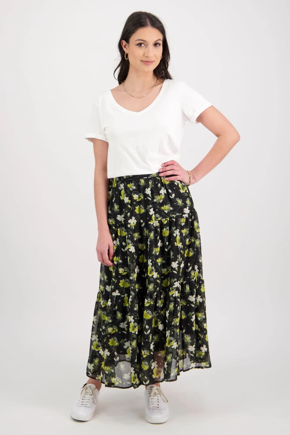 Willow Black Floral Tiered Midi Skirt 4 Willow Black Floral Tiered Midi Skirt - Image 2