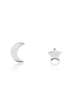 Star + Moon St Silver Stud Earring