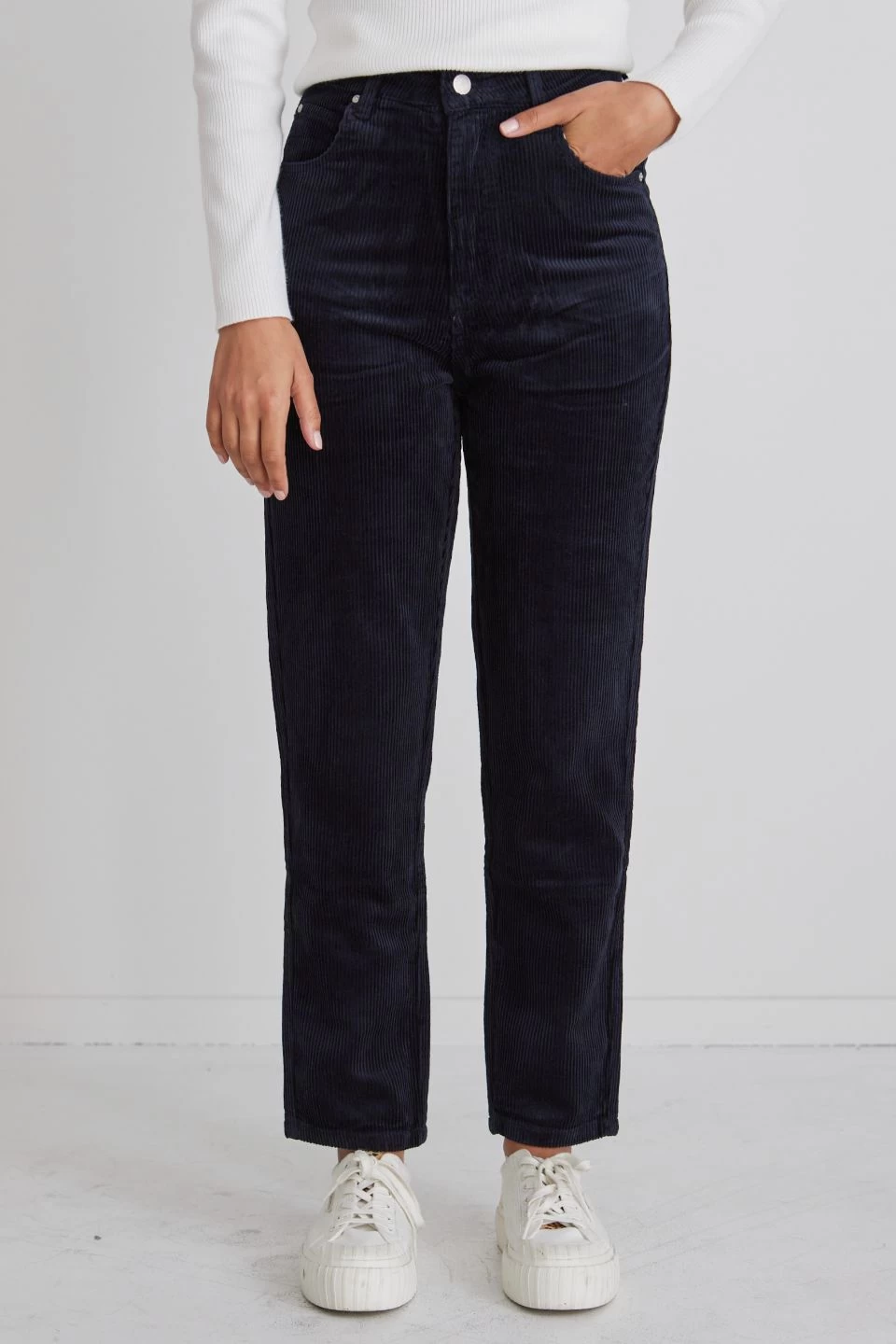 Nelly Navy Cord High Waist Slim Leg Pant 4 Nelly Navy Cord High Waist Slim Leg Pant - Image 2