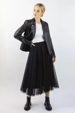 Knew Patch Detail Black Leather Jacket