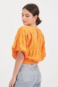 Matilda Tangerine Shirred Cotton Bubble SS Crop Top -Fashion Clothing Store 0CBD9D1B 9F4B 453E 943C F4B3D8237961 1 201 a