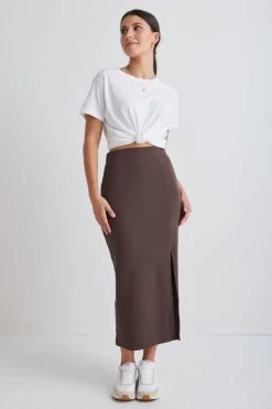 True Mocha Rib Midi Skirt