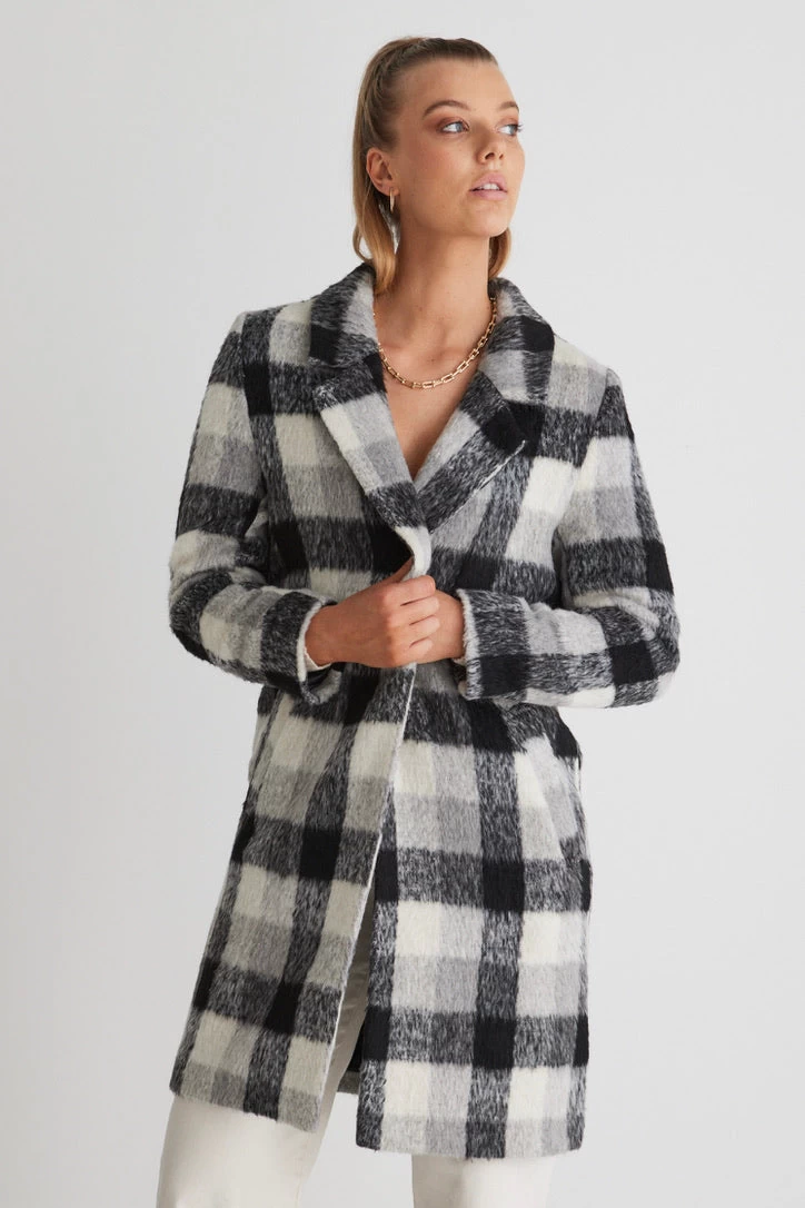 Luna Black Check Single Breasted Long Coat 5 Luna Black Check Single Breasted Long Coat - Image 3
