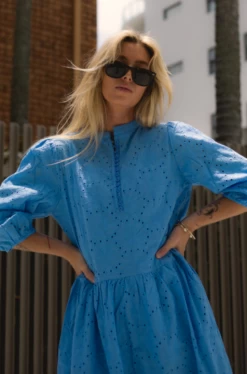 Paris Cornflower Blue Lace Midi Dress