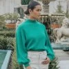 Motivation Palm Green Cotton Fine Knit Boxy Jumper