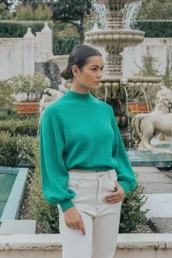Motivation Palm Green Cotton Fine Knit Boxy Jumper