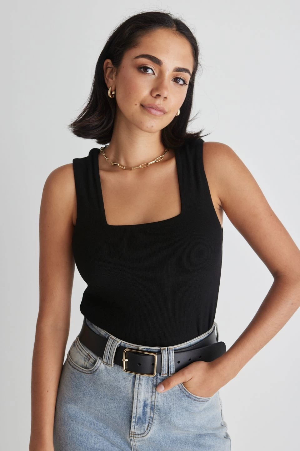 Positive Black Rib Square Neck Tank 3 Positive Black Rib Square Neck Tank