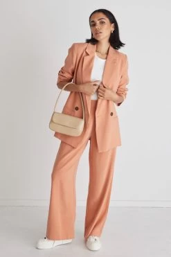 Effortless Peach Viscose Deep Band Wide Leg Pant