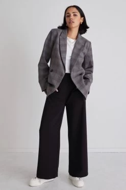 Effortless Brown Check Oversized Single Breasted Boyfriend Blazer