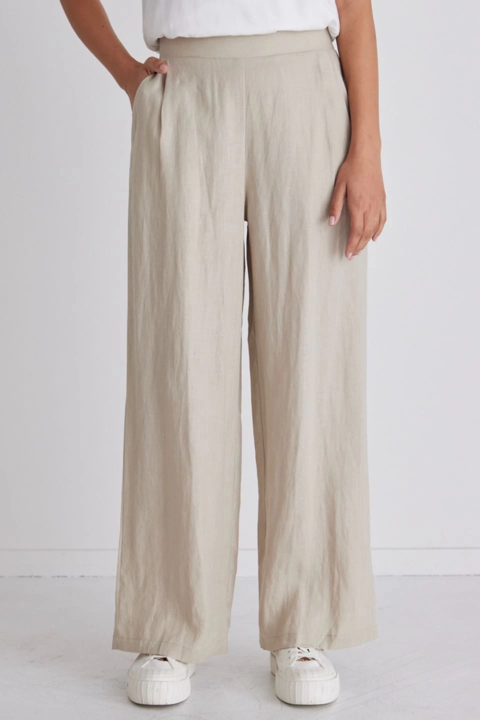 Guardian Stone Elastic Back Flat Pleat Front Wide Leg Linen Pant 4 Guardian Stone Elastic Back Flat Pleat Front Wide Leg Linen Pant - Image 2