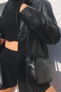 The 1995 Silver Zip Crossbody Bag Pebble Black Leather 9 The 1995 Silver Zip Crossbody Bag Pebble Black Leather -Fashion Clothing Store 1995 silver side 2