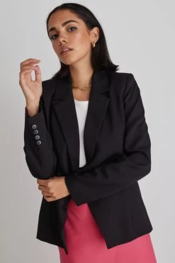 Harper Black Textured Plain Double Breasted Blazer