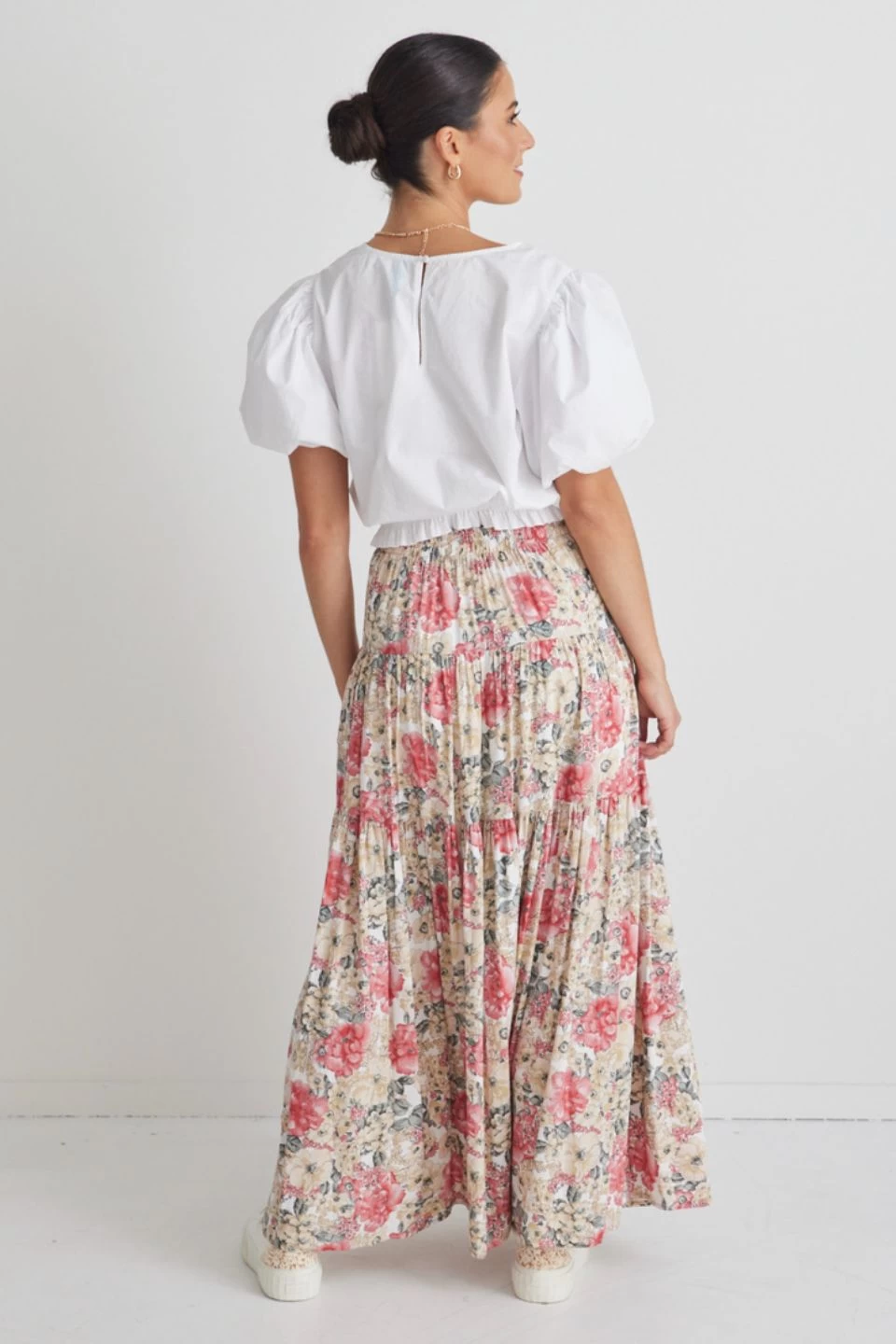 Playful Vintage Natural Floral Tiered Maxi Skirt 6 Playful Vintage Natural Floral Tiered Maxi Skirt - Image 4