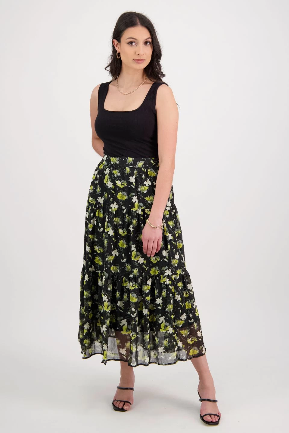 Willow Black Floral Tiered Midi Skirt 3 Willow Black Floral Tiered Midi Skirt