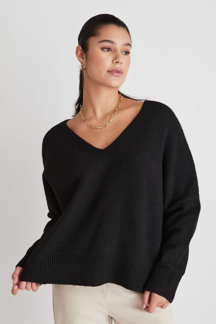 Ida Black Fluffy V-Neck Jumper 5 Ida Black Fluffy V-Neck Jumper - Image 3