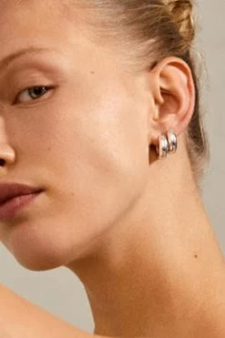 Pilgrim Mine Recycled Chunky Huggie Hoops Silver