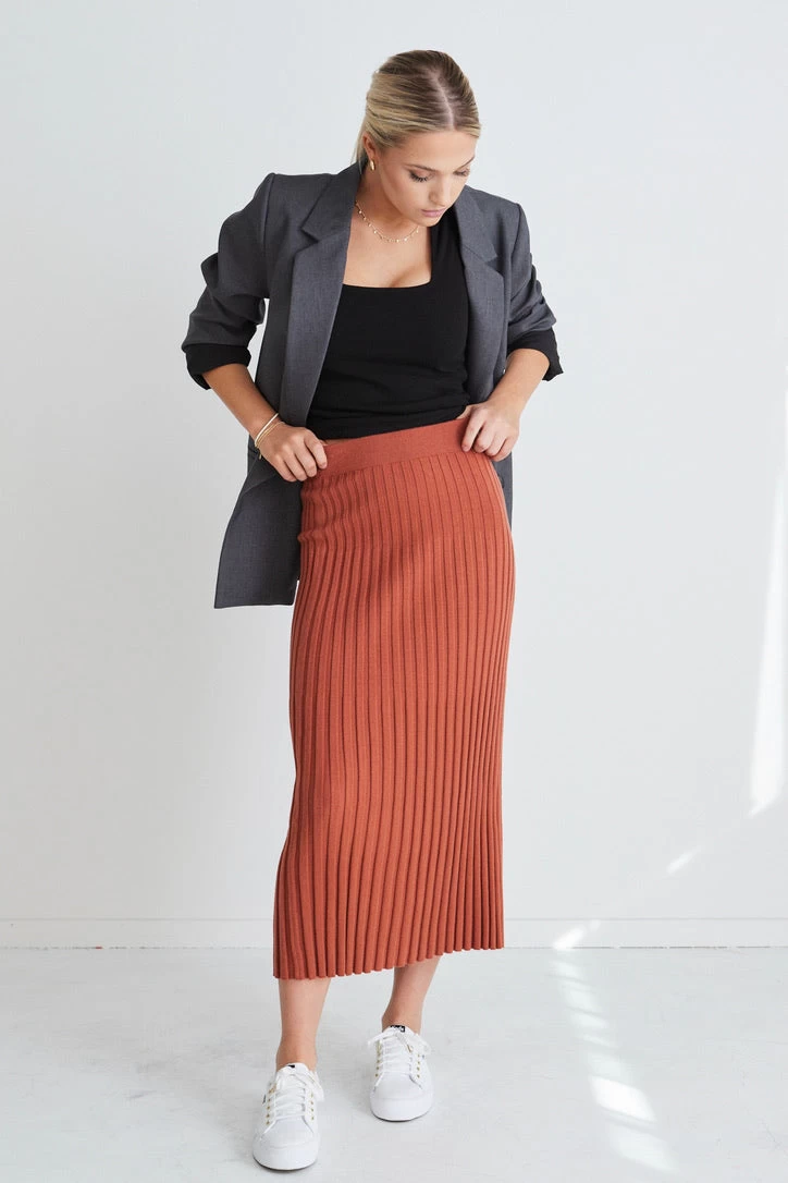 Lime Light Terracotta Rib Knit Skirt 4 Lime Light Terracotta Rib Knit Skirt - Image 2