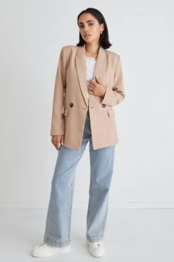 Cooper Caramel Texture Boyfriend Semi Fitted Blazer