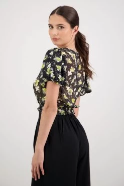 Sofia Black Floral Bubble SS Shirred Hem Top -Fashion Clothing Store 29C0812C 6EF7 4600 9C15 CCD8693B55CD 1 201 a