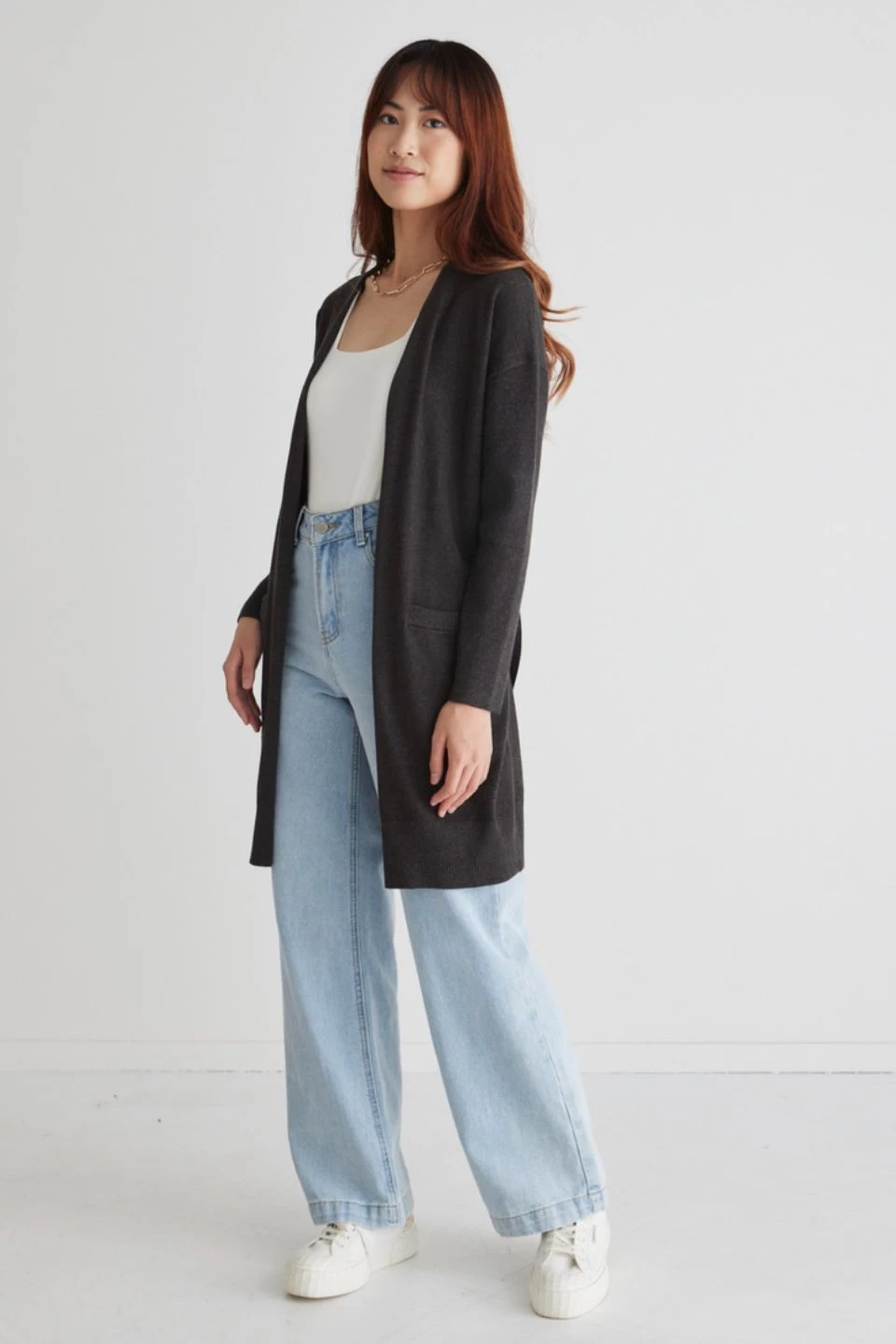Sonny Charcoal Marle Longline Rib Sleeve Cardigan 5 Sonny Charcoal Marle Longline Rib Sleeve Cardigan - Image 3