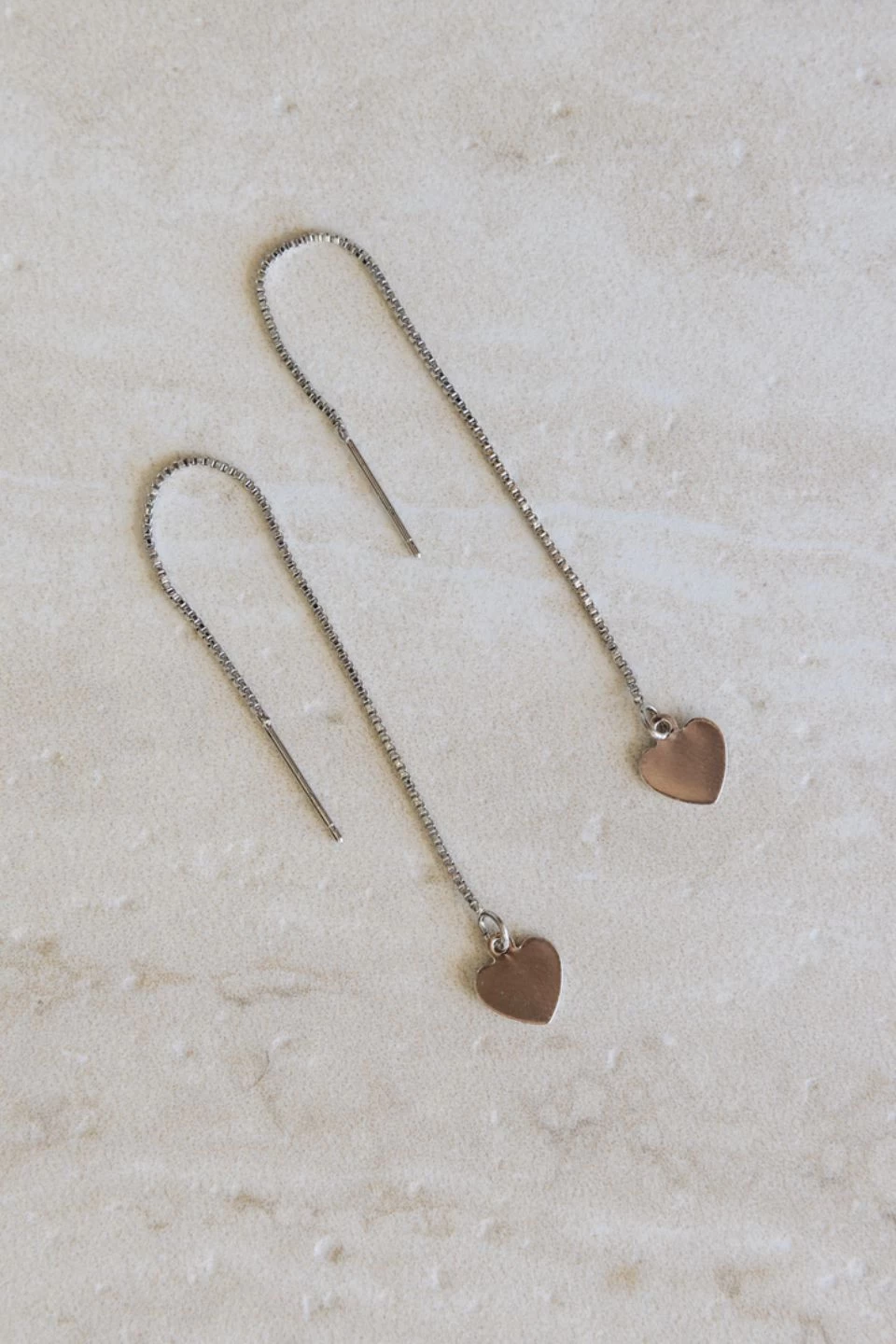 Thread Chain Heart Rhodium Earrings 3 Thread Chain Heart Rhodium Earrings