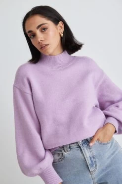 London Lilac Funnel Neck Chunky Knit Jumper