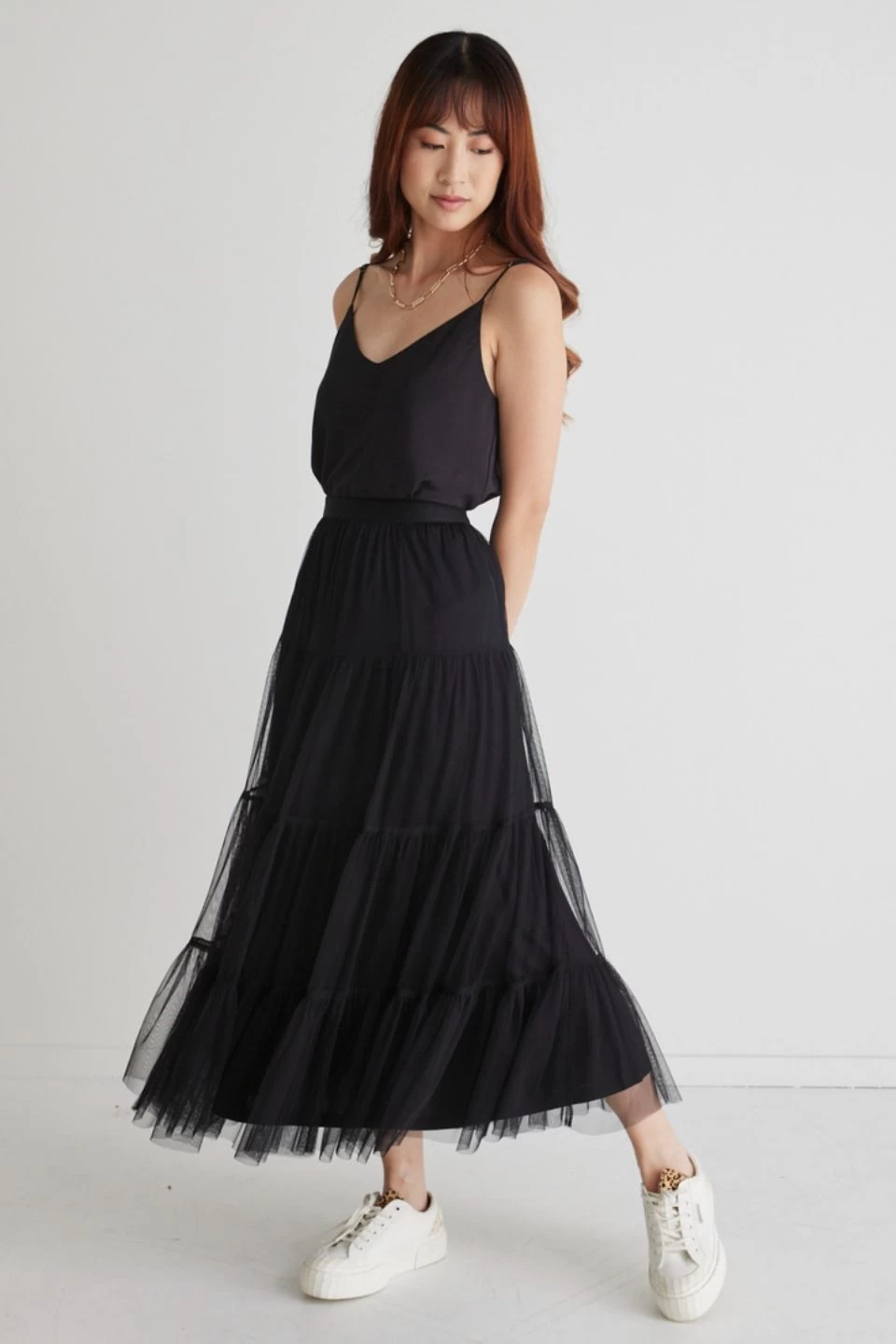 Neve Black Tiered Tulle Midi Skirt 4 Neve Black Tiered Tulle Midi Skirt - Image 2