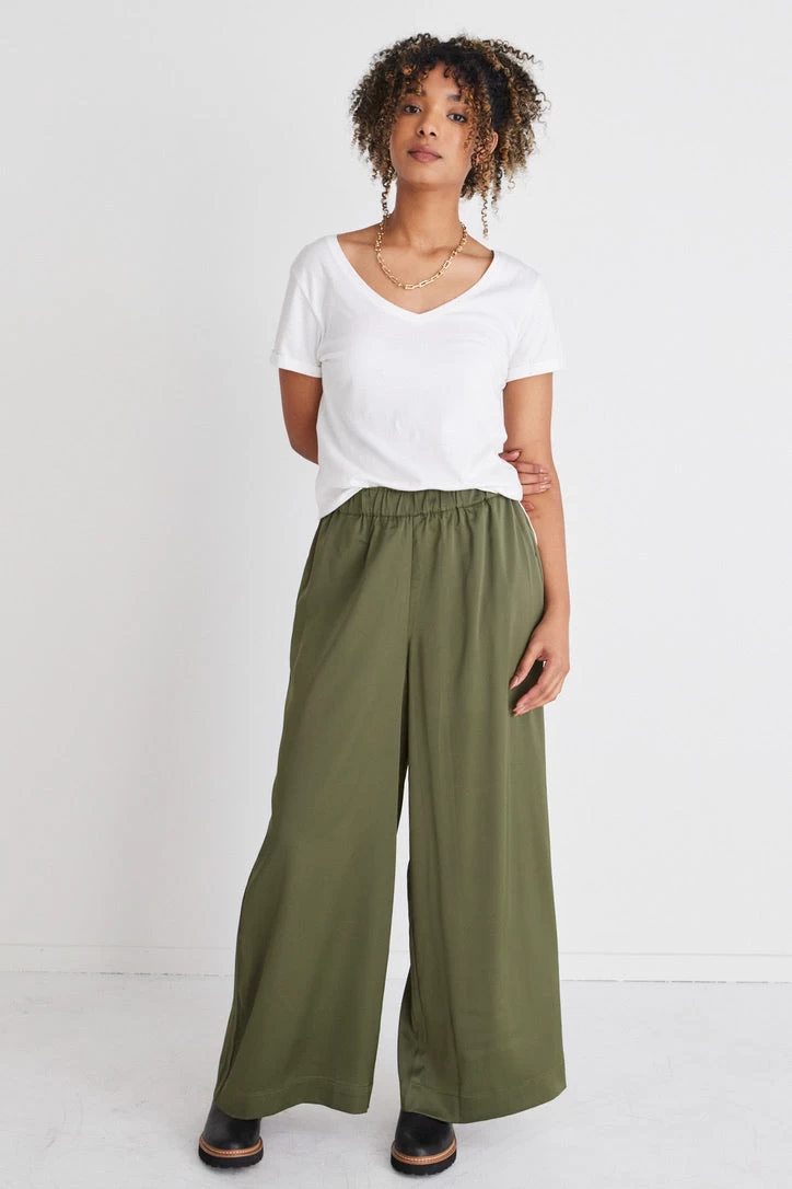 Luxury Khaki Satin Wide Leg Pants 5 Luxury Khaki Satin Wide Leg Pants - Image 3