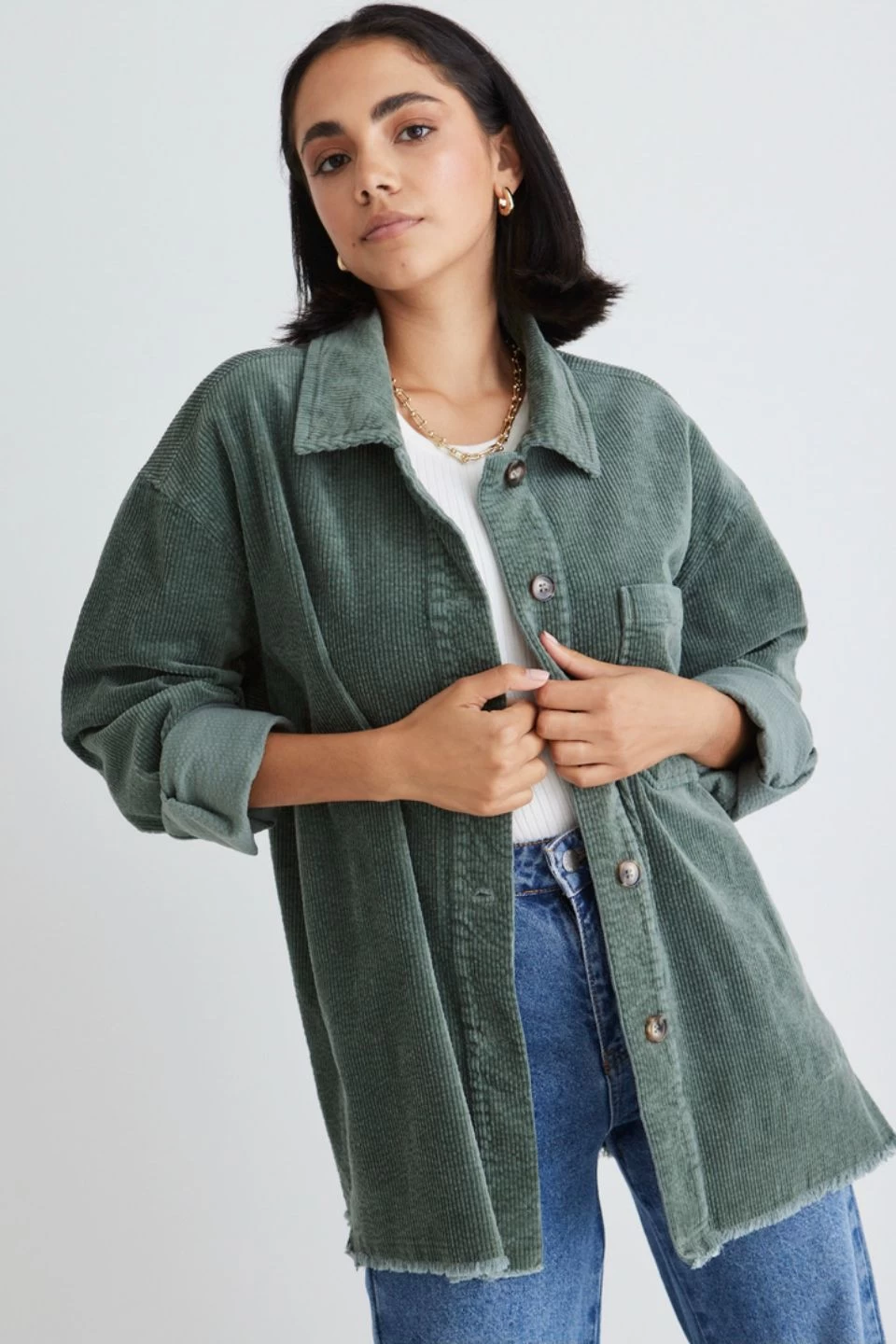 Friday Soft Khaki Cord Oversized Shacket 3 Friday Soft Khaki Cord Oversized Shacket