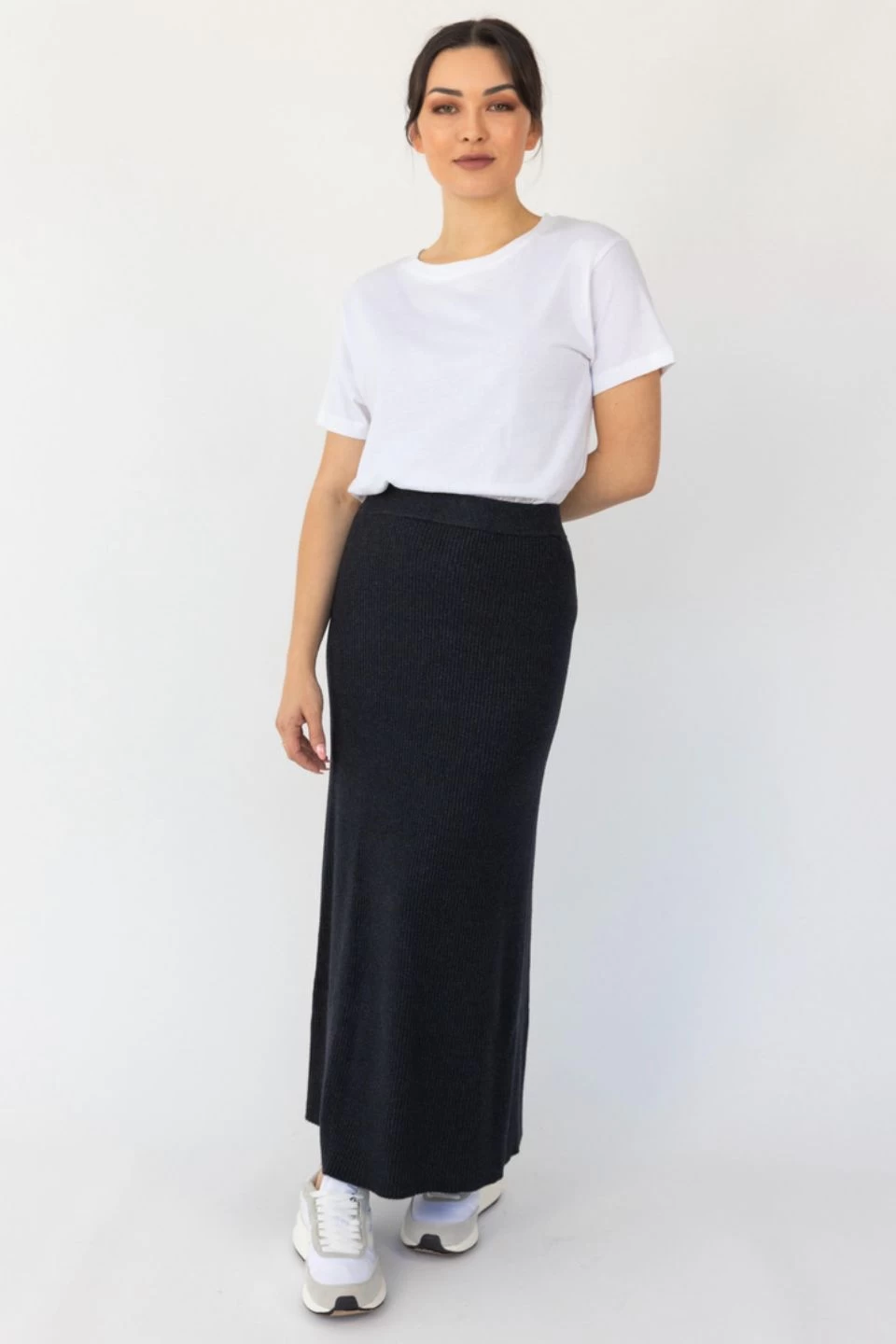 Tabitha Charcoal Marle A Line Rib Knit Midi Skirt 3 Tabitha Charcoal Marle A Line Rib Knit Midi Skirt