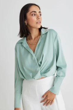 Amalfi Sage Satin Wrap Shirt 11 Amalfi Sage Satin Wrap Shirt -Fashion Clothing Store 36BDD26F ED5C 436A 9824 E7D84506D72E 1 105 c