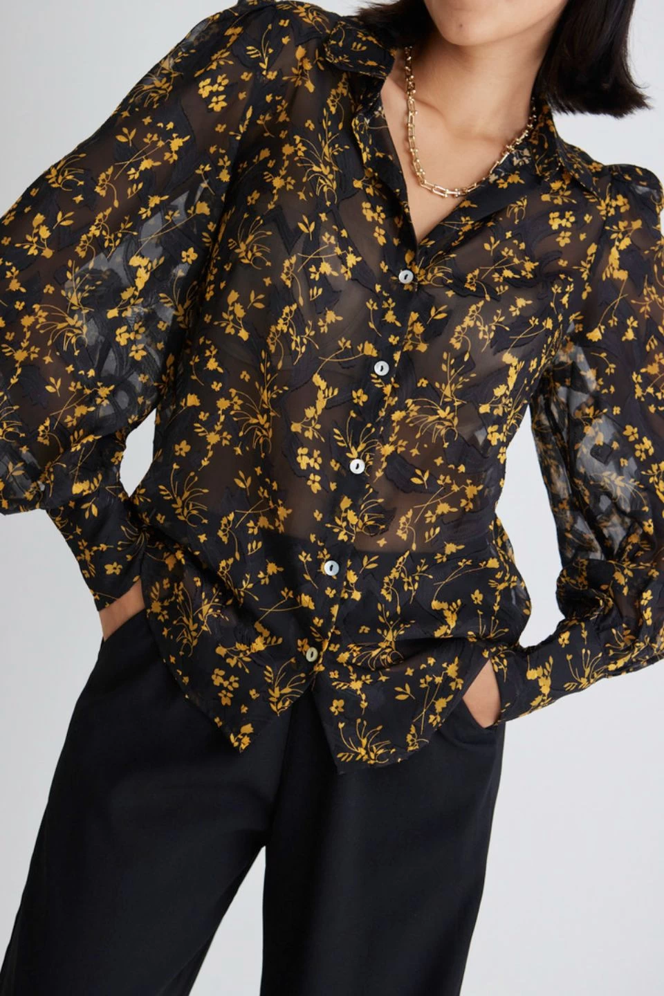 Champion Orange Floral Sheer Puff Sleeve Shirt 5 Champion Orange Floral Sheer Puff Sleeve Shirt - Image 3