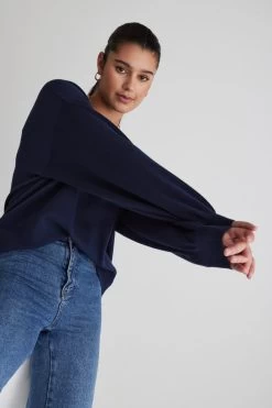 Carefree Navy Slouchy Puff Sleeve Knit