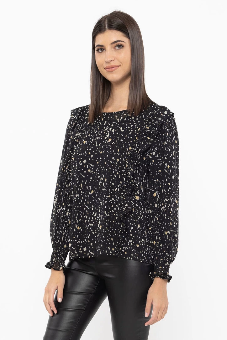 Resliliant Golden Glitter Frill Shoulder LS Top 3 Resliliant Golden Glitter Frill Shoulder LS Top