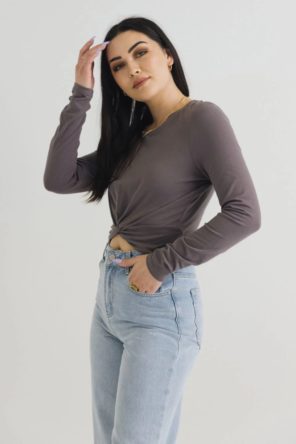 Dazed Steel Grey Twist Front LS Tee 3 Dazed Steel Grey Twist Front LS Tee