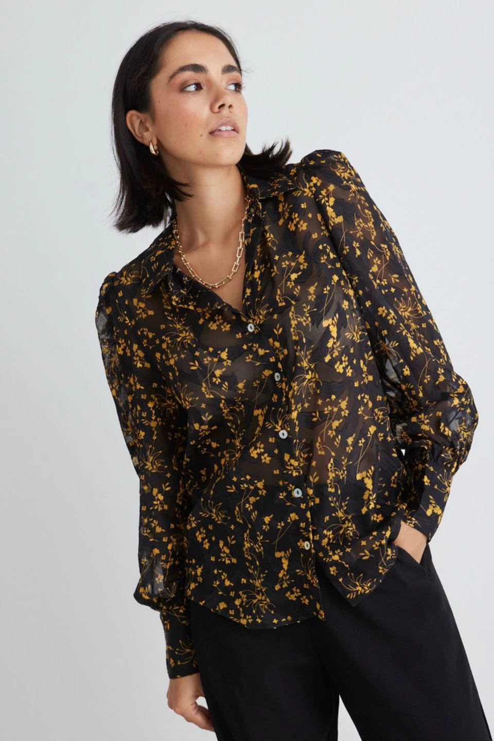 Champion Orange Floral Sheer Puff Sleeve Shirt 4 Champion Orange Floral Sheer Puff Sleeve Shirt - Image 2