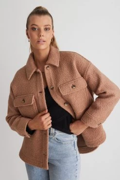 Pinot Tan Teddy Oversized Shacket