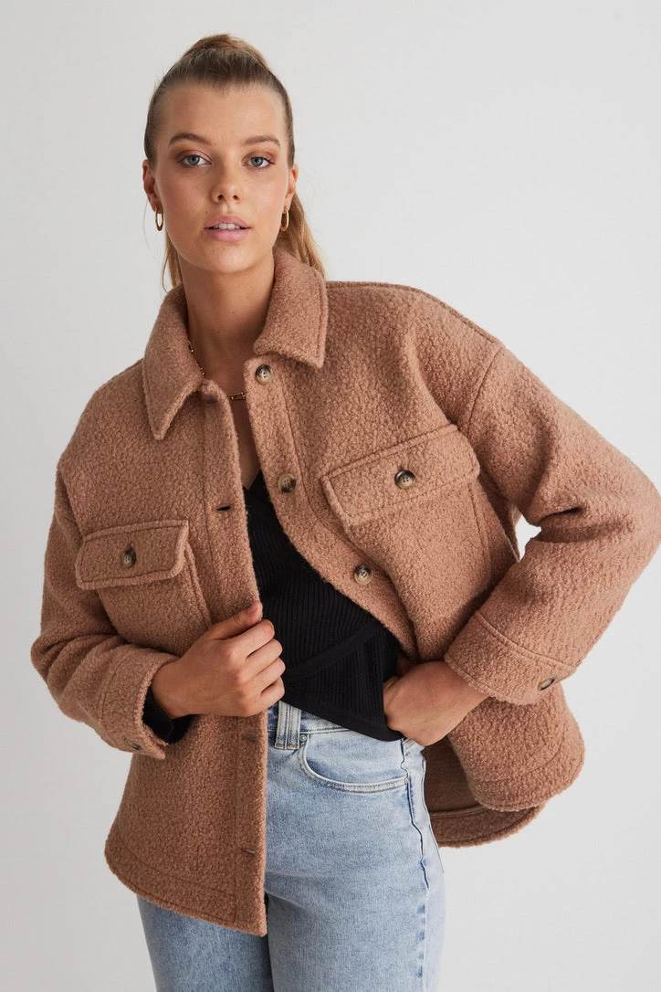 Pinot Tan Teddy Oversized Shacket 3 Pinot Tan Teddy Oversized Shacket