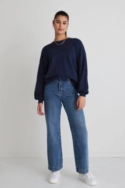 Carefree Navy Slouchy Puff Sleeve Knit -Fashion Clothing Store 45E44EC1 FAF9 48E6 9E79 A6637F8DEF62 1 201 a