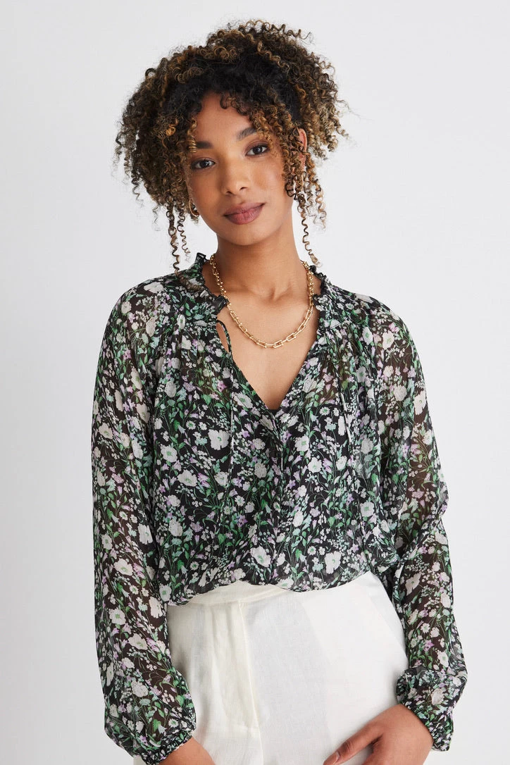 Deft Black Garden Shirred LS Button Blouse 4 Deft Black Garden Shirred LS Button Blouse - Image 2