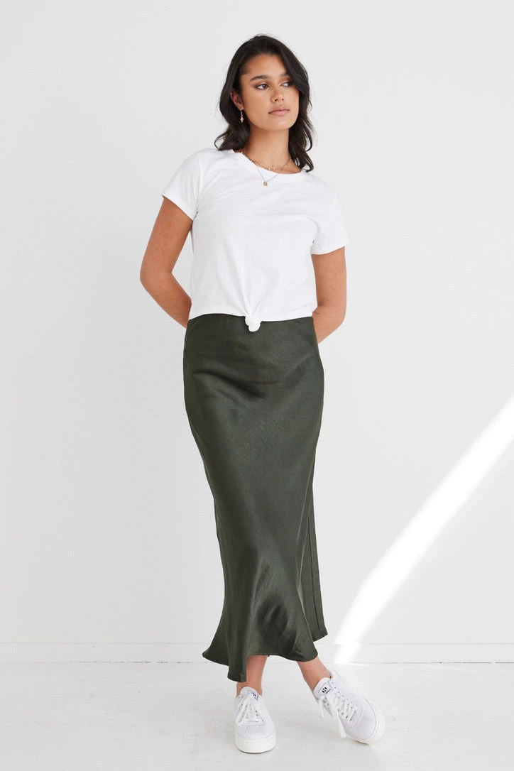 Ivy Forest Satin Bias Midi Skirt 3 Ivy Forest Satin Bias Midi Skirt