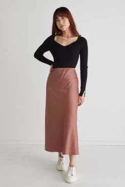 Serpentine Terracotta Satin Bias Cut Midi Skirt