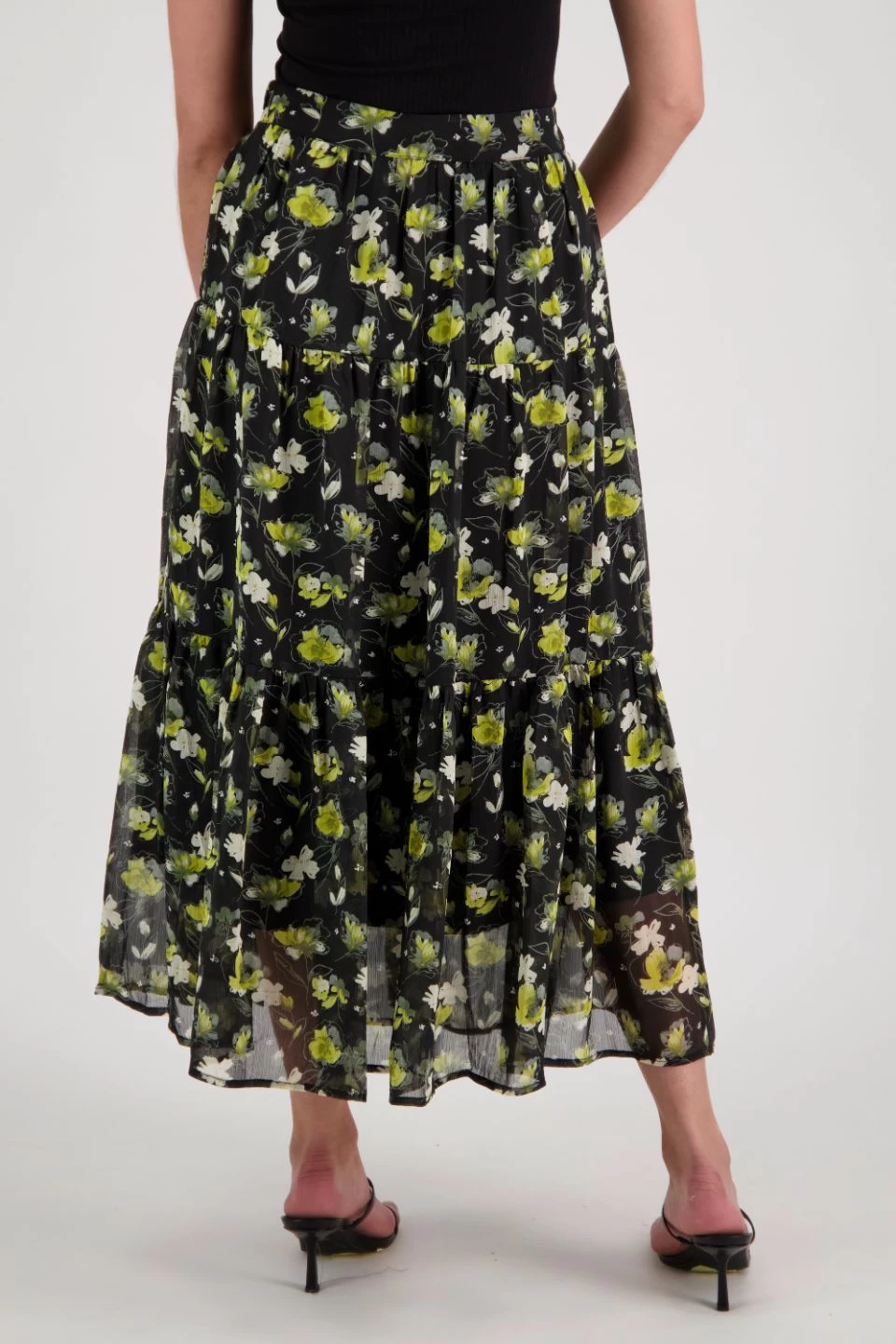 Willow Black Floral Tiered Midi Skirt 6 Willow Black Floral Tiered Midi Skirt - Image 4