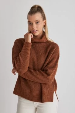 Zee Copper Roll Neck Chunky Knit Jumper