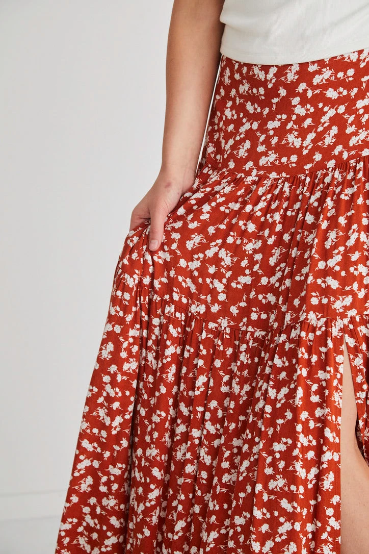 Playful Copper Ditsy Elastic Back Tiered Maxi Skirt 4 Playful Copper Ditsy Elastic Back Tiered Maxi Skirt - Image 2