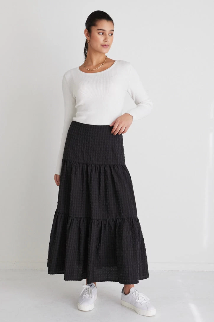 Blazing Charcoal Gingham TieredMidi Skirt 6 Blazing Charcoal Gingham TieredMidi Skirt - Image 4