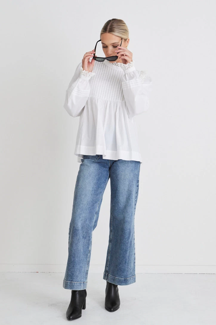 Opal White Voile Pleat Bodice High Neck Ls Top 7 Opal White Voile Pleat Bodice High Neck Ls Top - Image 5