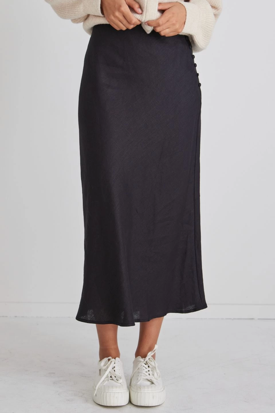 Utopia Black Linen Bias Cut Midi Skirt 4 Utopia Black Linen Bias Cut Midi Skirt - Image 2
