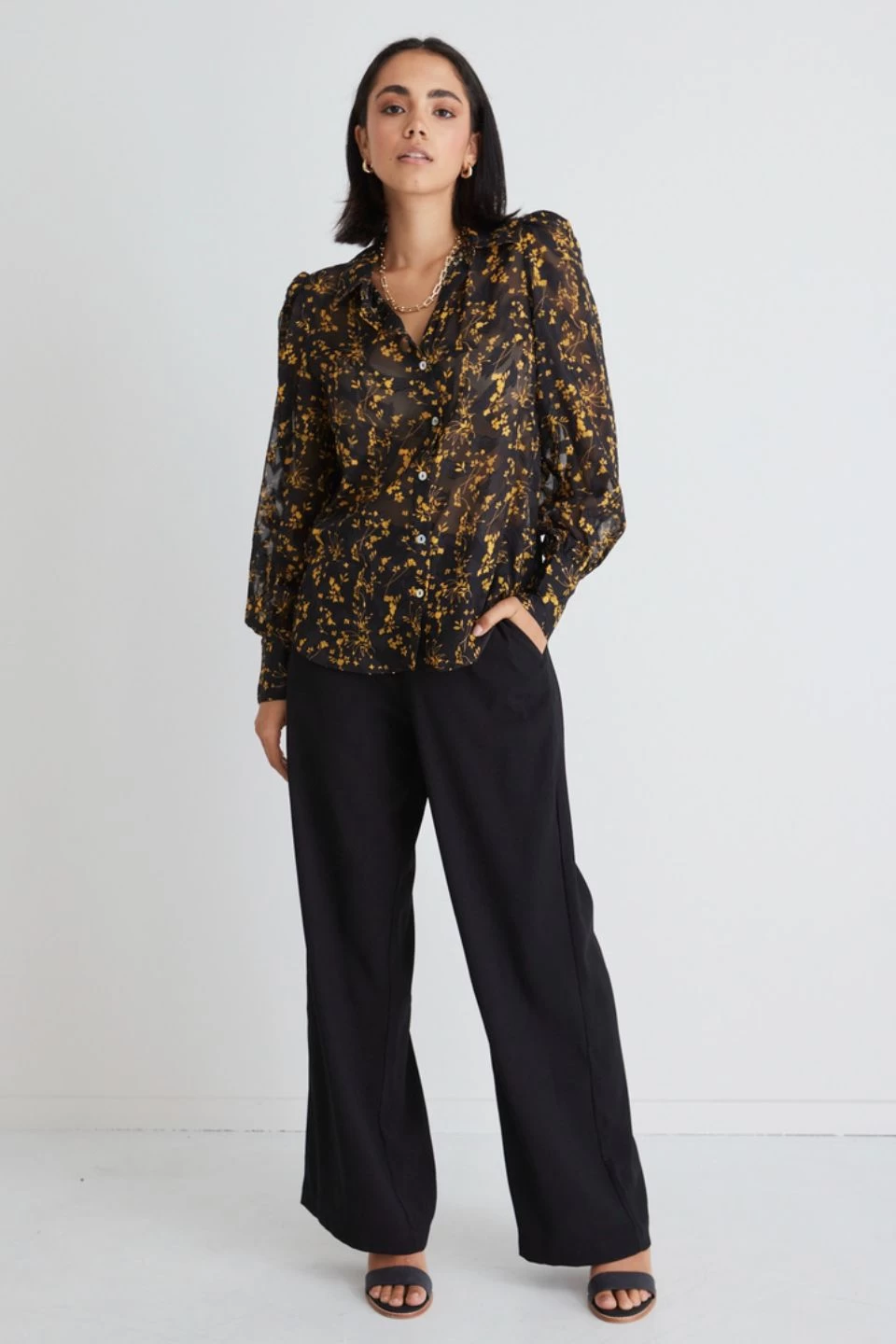 Champion Orange Floral Sheer Puff Sleeve Shirt 3 Champion Orange Floral Sheer Puff Sleeve Shirt